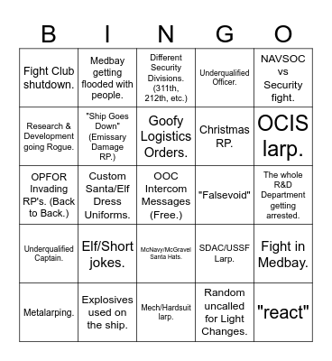 SSRP Monthly Bingo Card (december) Bingo Card