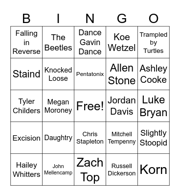 Musical Bingo Card