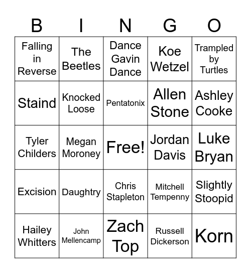 Musical Bingo Card