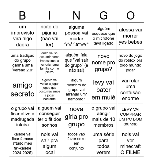 previsões para 2025 em nossas vidas Bingo Card