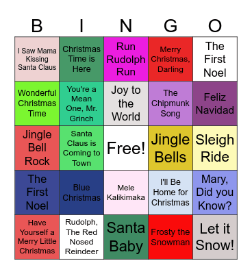 Christmas Song Bingo Card