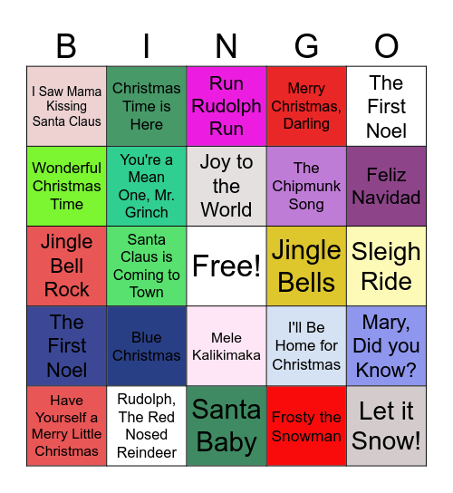 Christmas Song Bingo Card