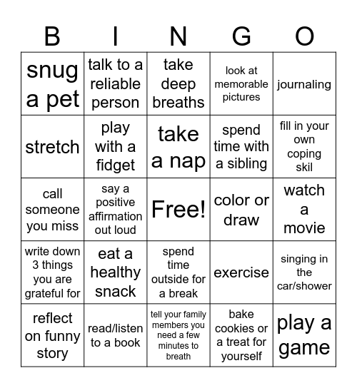 mental health bingo Card