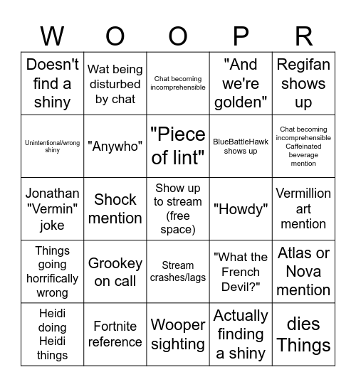 Woopson Bingo Card