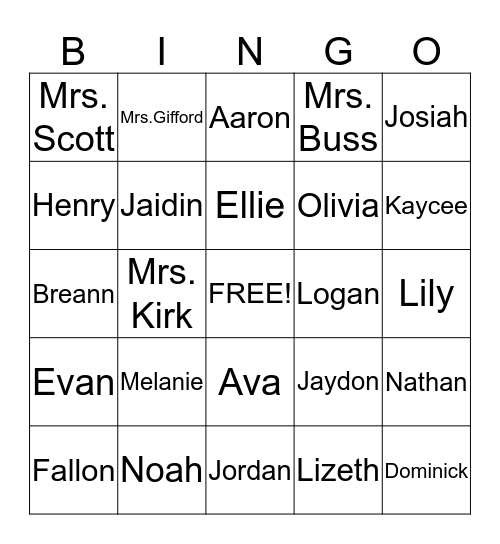 Name Bingo Card