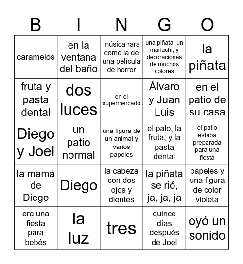 Mata la piñata 1-6 review Bingo Card