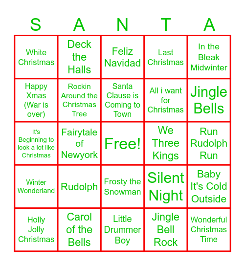 Christmas Carols Bingo Card