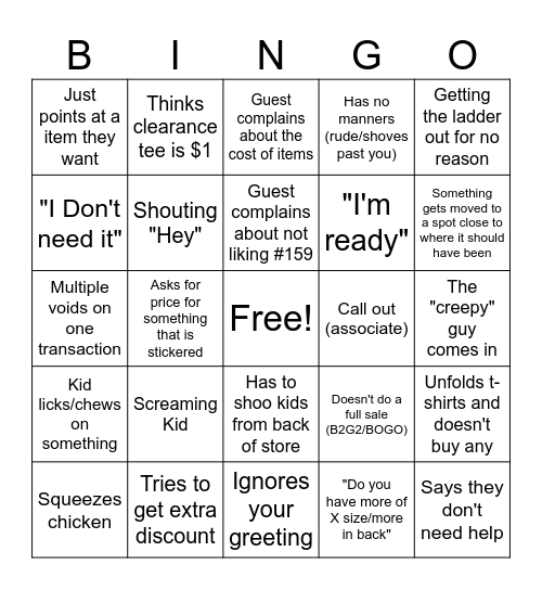 Spencer's Bingo Card