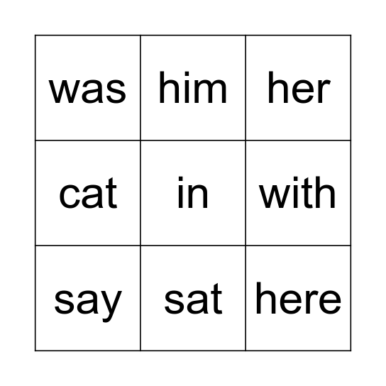 Sight Word Bingo Card