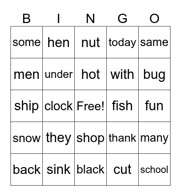 Cumulative Spelling Bingo #1-5 Bingo Card