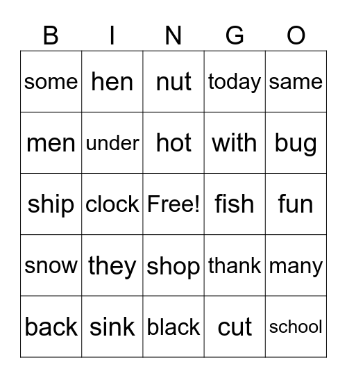 Cumulative Spelling Bingo #1-5 Bingo Card