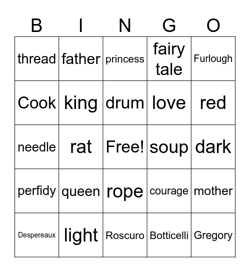 The Tale of Despereaux Bingo Card