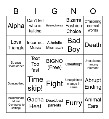 Gacha Life Bingo Card