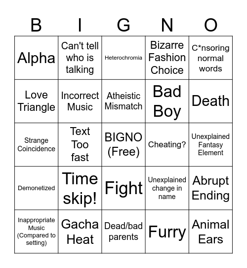 Gacha Life Bingo Card