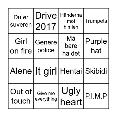 Jentenes musikkbingo<3 Bingo Card