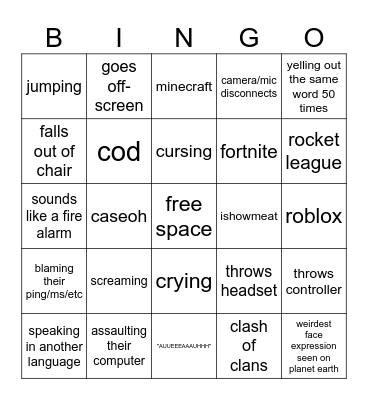 gamer rage bingo Card