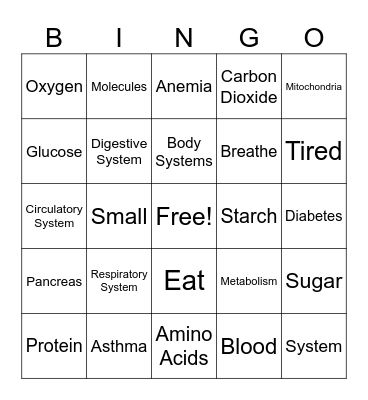 Metabolism Bingo Card