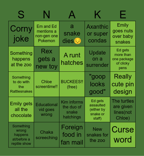 Snake Discovery 2025 Bingo Card