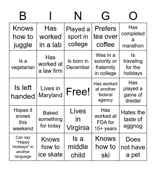 OTBB Holiday Bingo! Bingo Card