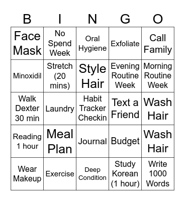 Self Care Bingo Card
