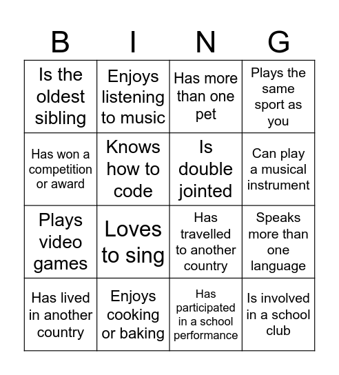 Human Bingo Card