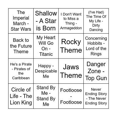 Iconic Movie Sountracks Bingo Card