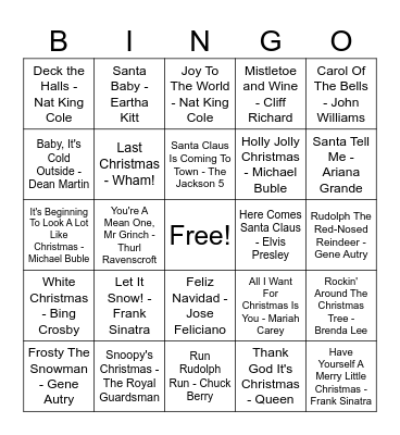 Christmas Music Bingo Card