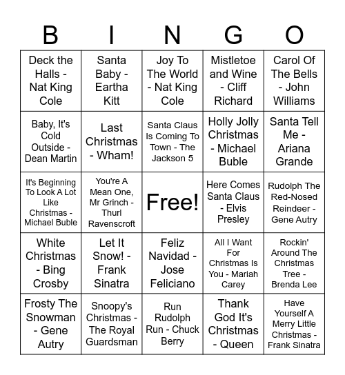 Christmas Music Bingo Card