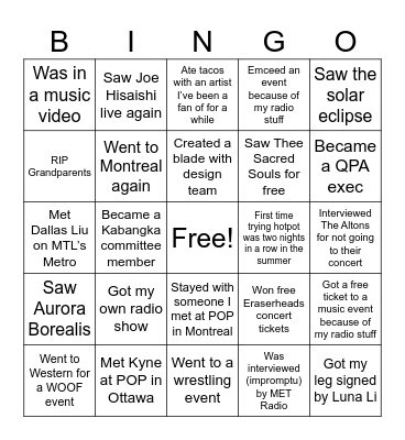 Claire’s 2024 Bingo Card Bingo Card