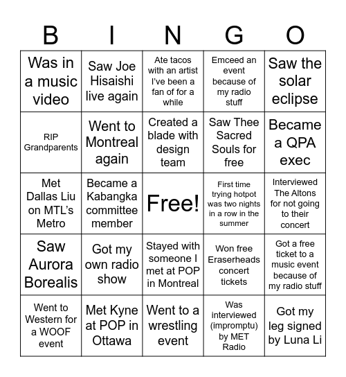 Claire’s 2024 Bingo Card Bingo Card