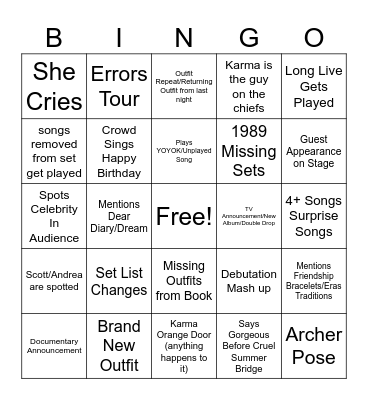 Eras Tour N3 Bingo Card