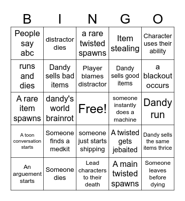 Dandy's world bingo Card