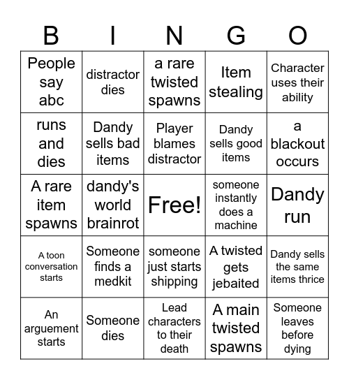 Dandy's world bingo Card