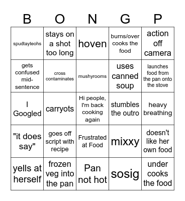 Kay's Cooking Bongp Bingo Card