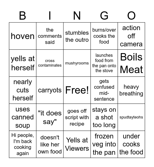 Kay's Cooking Bingo Card