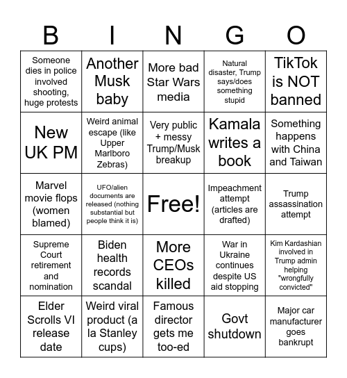 2025 Bingo Card