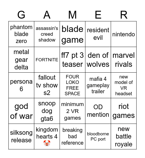 VGA 2024 BINGO BOARD Bingo Card