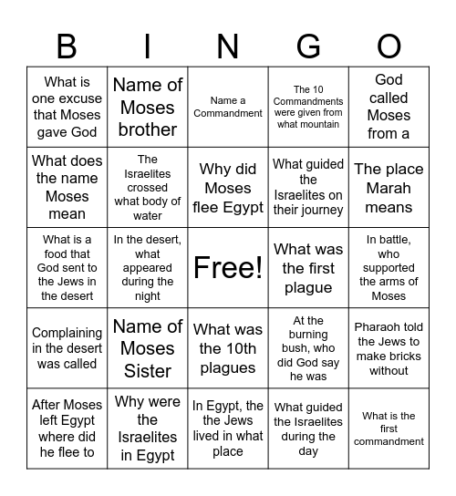 Exodus Bingo Card