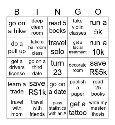 2025 goals Bingo Card