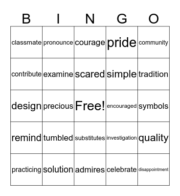 Vocabulary Review  Bingo Card