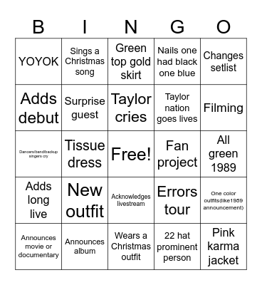 Yay tays last night night Bingo Card