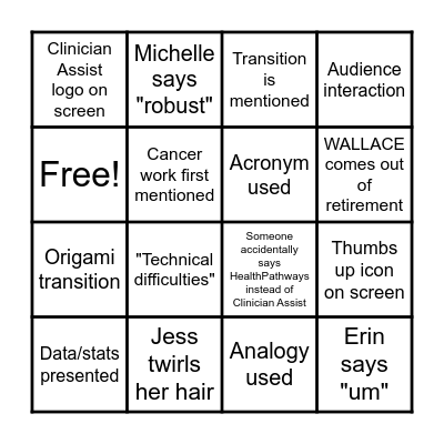 Clinician Assist Bingo! Bingo Card