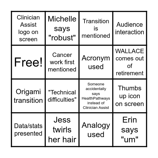 Clinician Assist Bingo! Bingo Card