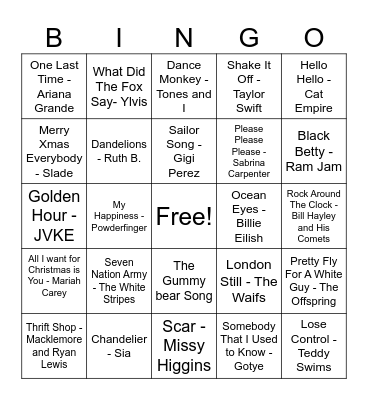 Music Bingo Card