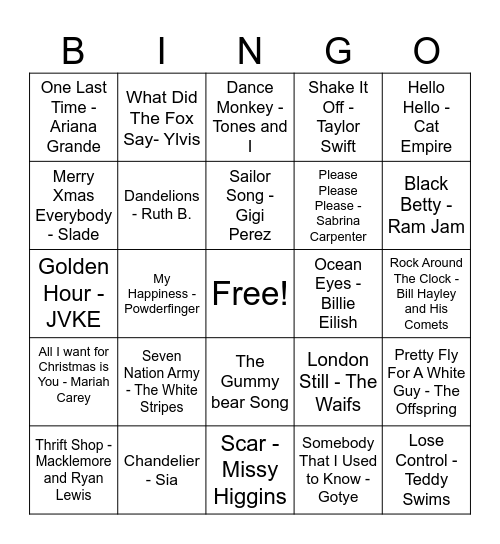 Music Bingo Card