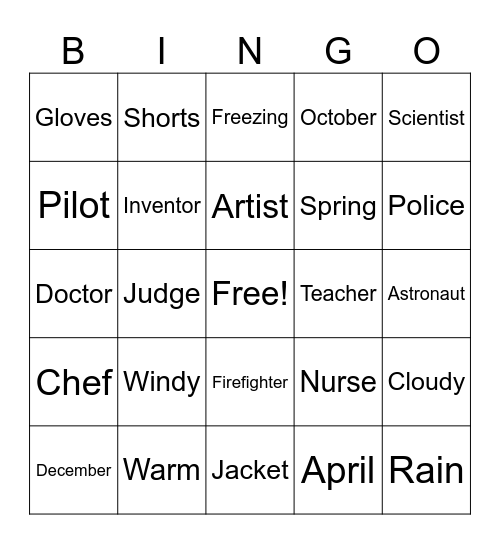 Vocabulary Bingo Card