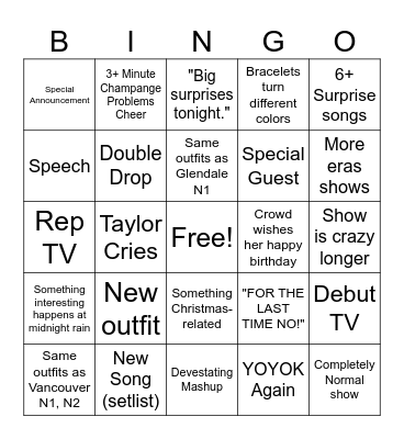 Final Eras Bingo Card