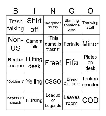 GAMER RAGE Bingo Card
