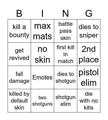 Fortnite Bingo Card