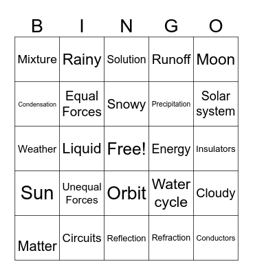 Science Bingo Card